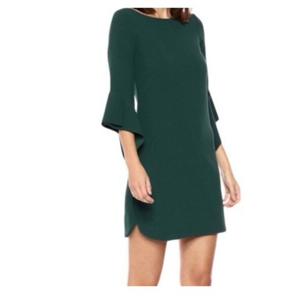 Vince Camuto Dress 10 P 10P Emerald Green 3/4 Flutter Sleeve Stretch Washable - Picture 1 of 15